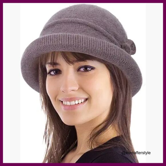 Vintage Knit Bucket Hat with Flower Design, 70% Acrylic 30% Cony Hair Cotton main image 4